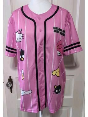 Hello Kitty & Friends Sanrio Pink Baseball Jersey Graphic Cartoon Women's L(1358